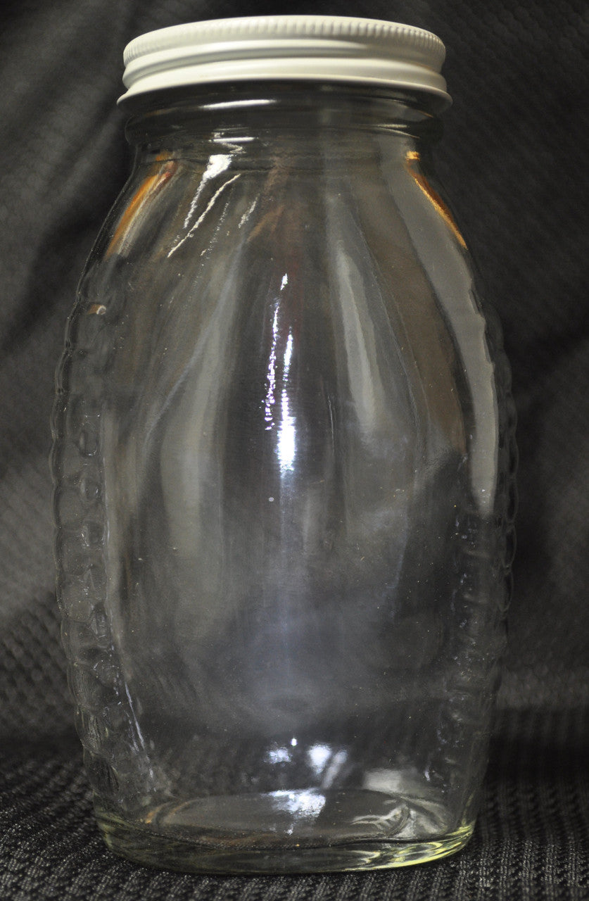 1 lb. Queenline Glass Honey Bottles (with White Metal Lids)