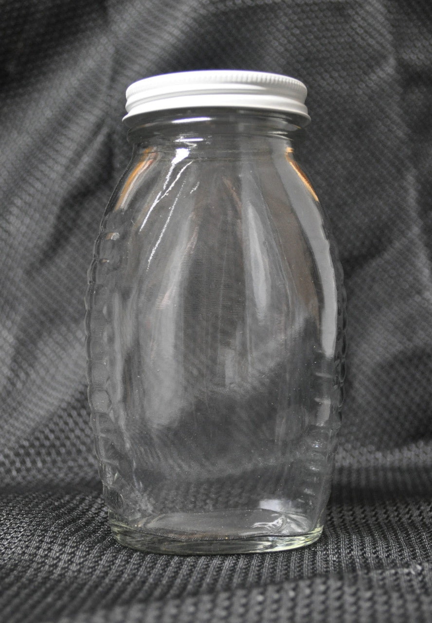 1 lb. Queenline Glass Honey Bottles (with White Metal Lids)