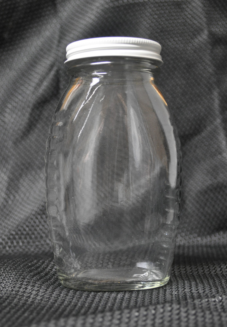 1 lb. Queenline Glass Honey Bottles (with White Metal Lids), 24 pack